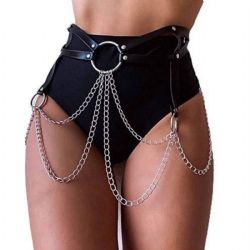 Siyah Deri Harness & Zincirli Etek Aksesuar Vonda-700636