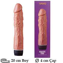 Yayo 20 cm boy 4 cm çap Yumuşak Et Dokulu Titreşimli Kalın Damarlı Dildo C-7145