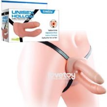 Unisex Hollow 18x3.8 cm - 13.5x3.5 cm Double Penetrator Strap-On - Et Dokulu Çatal Penisli Titreşimli Belden Bağlamalı Protez Penis - L-LV3005